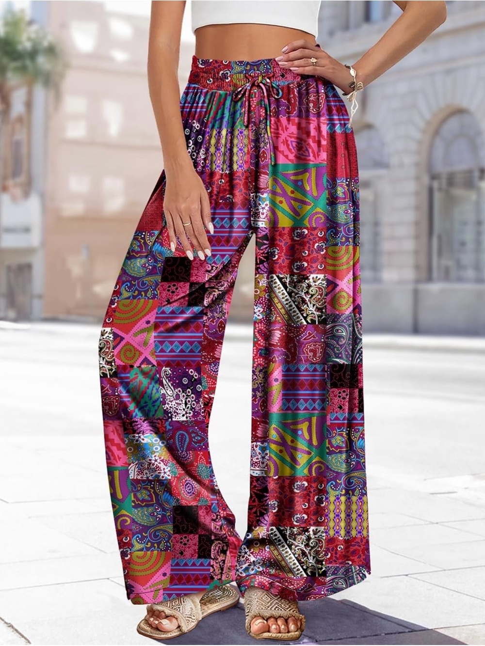 YESNO Palazzo Pants High Waist Wide Leg Casual Lounge Trousers with Pockets